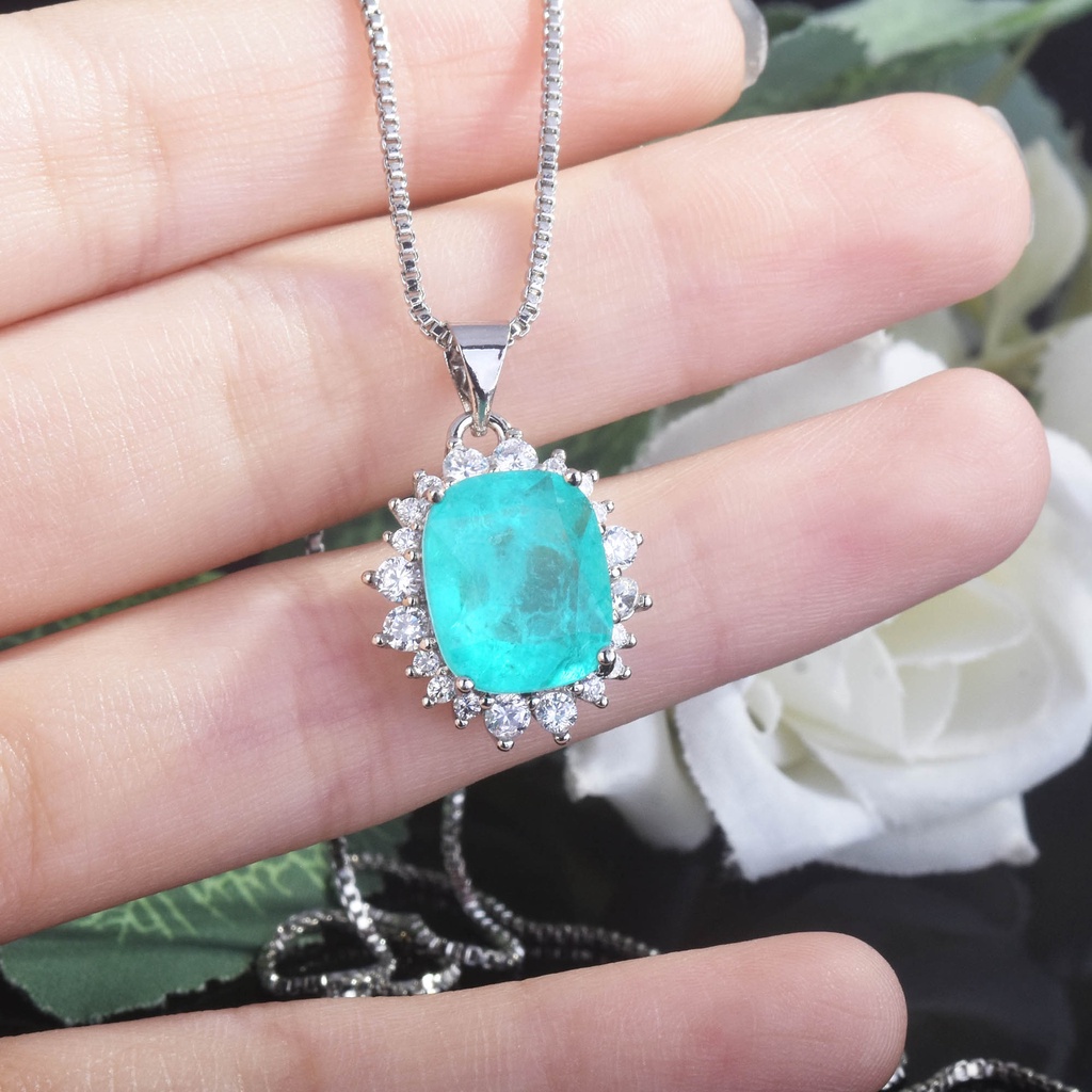 Goldkingdom Fashion Perhiasan Aksesoris Ready Stock Tasik Air Hijau Turmalin Paraiba Liontin Sederhana Kalung Wanita