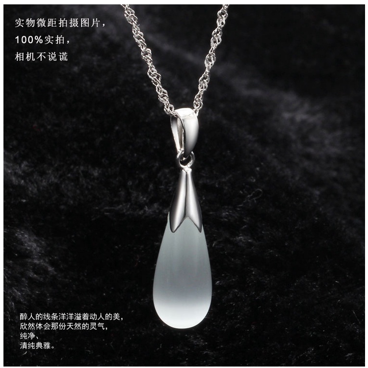 Goldkingdom Aksesoris Perhiasan Fashion Ready Stock Moonstone Opal Tetes Perak Kristal Kalung Liontin