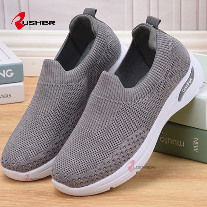 (COD) Rusher Sepatu Slip On Wanita Import Sneakers Tanpa Tali COMFORT - ComfortS1-Abu, 36