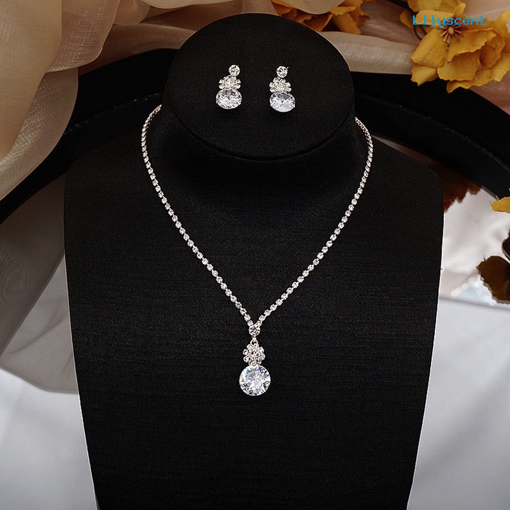 [LS]1 Set Perhiasan Pernikahan Elegan Set Untuk Wanita Cubic Zirconia Kristal Imitasi Choker Kalung Anting Pengantin Berlian Imitasi Aksesoris Fashion