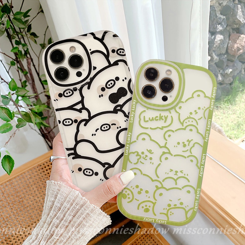 Soft Full Back Kartun Babi Lucu Lucky Bear Case Untuk VIVO Y36 Y20 Y12i Y35 Y16 Y33s Y21 Y15s Y22s Y17 Y11 Y30 Y20s Y15 Y20i Y02 Y22 Y12 V25E Y21s Y31 Y15A Y51 V25 Y91 Y91C