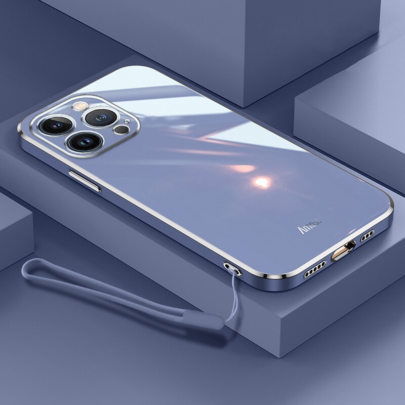 Andyh Baru Tepi Lurus Plating Phone case Untuk OPPO A74 4G F19 F19S 4G A95 4G Reno 6lite 4G Mewah Mode Plating Silikon Ponsel Cover Dengan lanyard Gratis