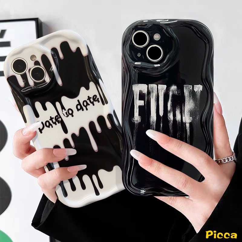 Soft Case Glossy Tepi Melengkung Bergelombang 3D Untuk Samsung A04 A14 A23 A50 A30s A11 A20 A24 A13 A04s A30 A20s A02s A21s A03s A52 A10s A51 A03 A12 A32 Graffiti Ice Cream Huruf Inggris Case