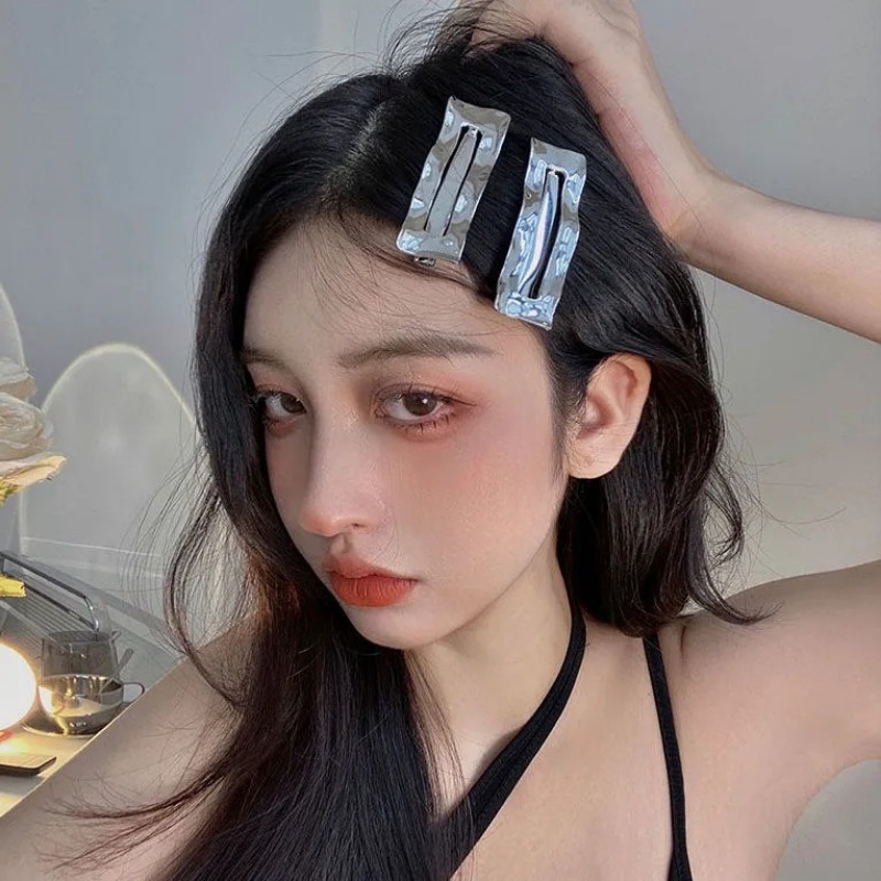 [Grosir] Klip Poni Samping Duckbill Klip Korea Ins Aksesoris Rambut Wanita Fashion Gadis Sederhana Geometris Segitiga Persegi Jepit Rambut Populer Wanita Logam Bergelombang Tekstur Hair Clip