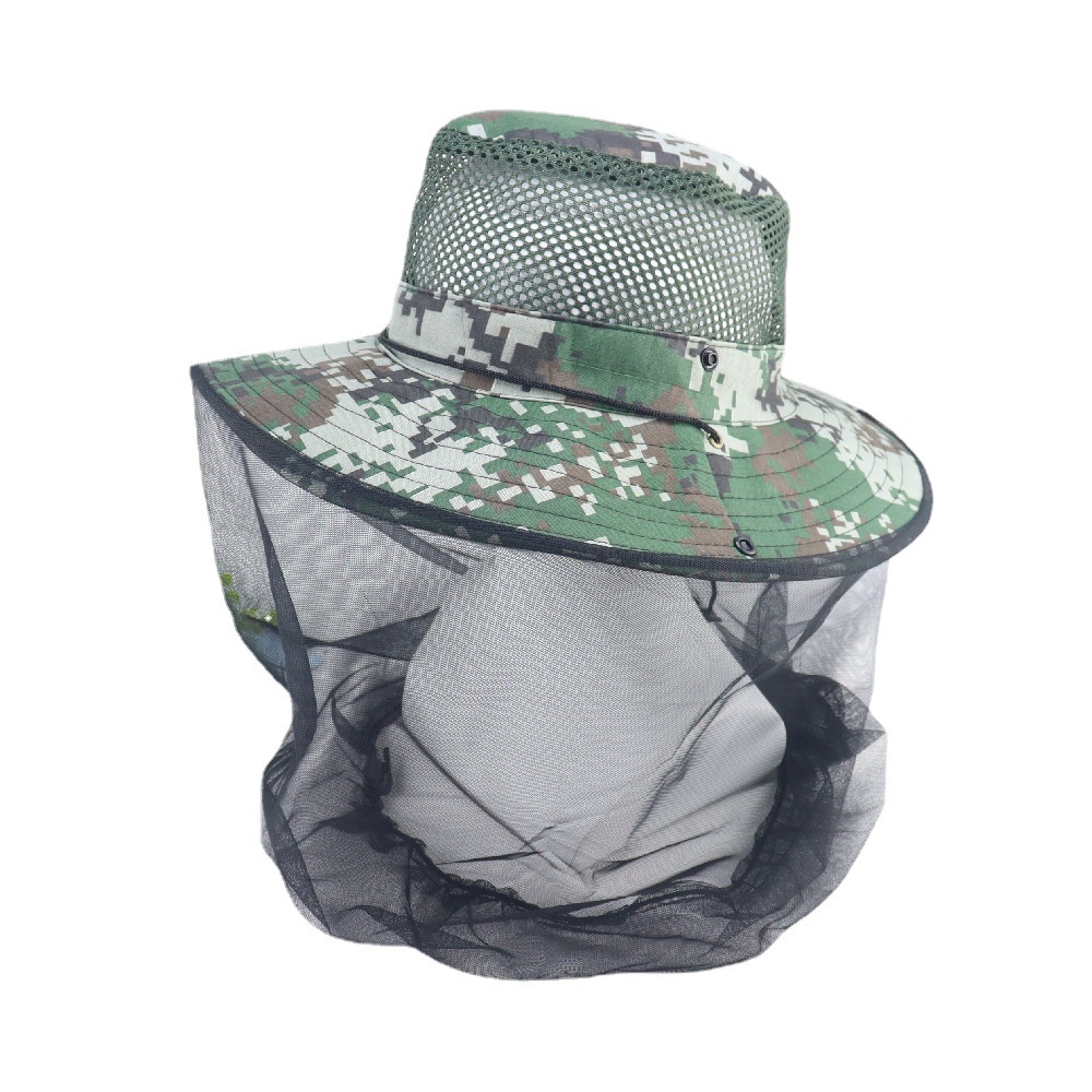 Musim Panas Kamuflase Kerai outdoor Serangga Bukti mesh Masker mesh top Bernapas fisherman hat