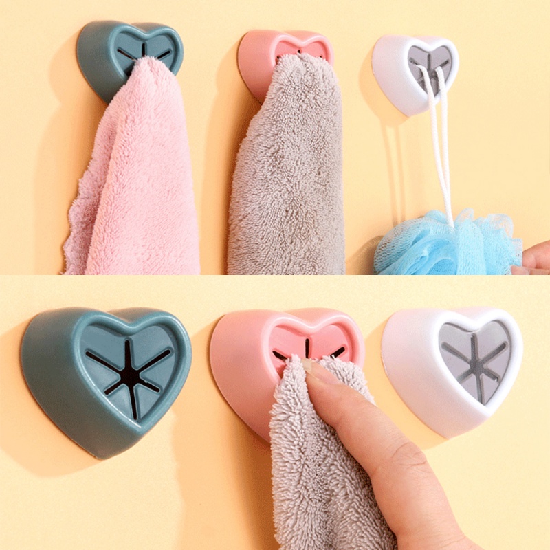 Abs Kreatif Berbentuk Hati Dinding Self Adhesive Towel Hook/Rak Penyimpanan Spons Kain Lap Dapur Portable/Serbaguna Hemat Ruang Organize Hooks