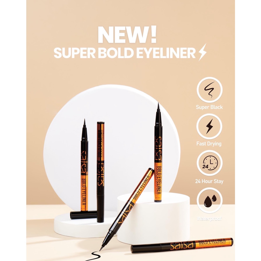 Ningrum Salsa Bold Eyeliner | Super Black Waterproof Pen Eye Liner 3ml | Long Lasting Hitam Tebal Anti Air Water Proof Make Up - 5435