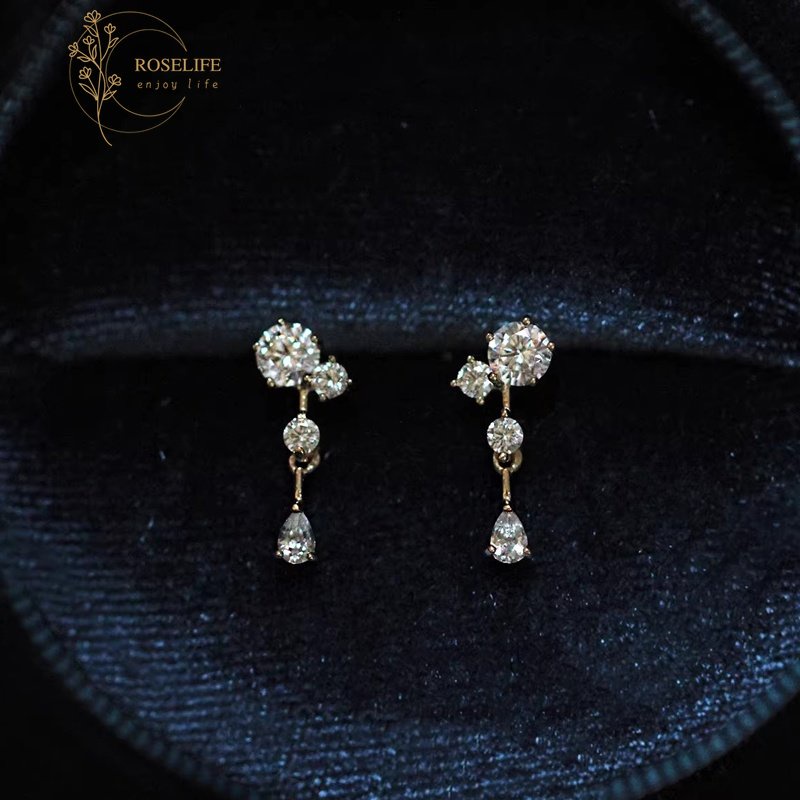 Roselife Vintage 14 K Emas Bersinar Kristal Menjuntai Anting-Anting Untuk Wanita Gadis Klasik Elegan Zirkon Anting-Anting Pertunangan Makan Pesta Telinga Perhiasan Aksesoris