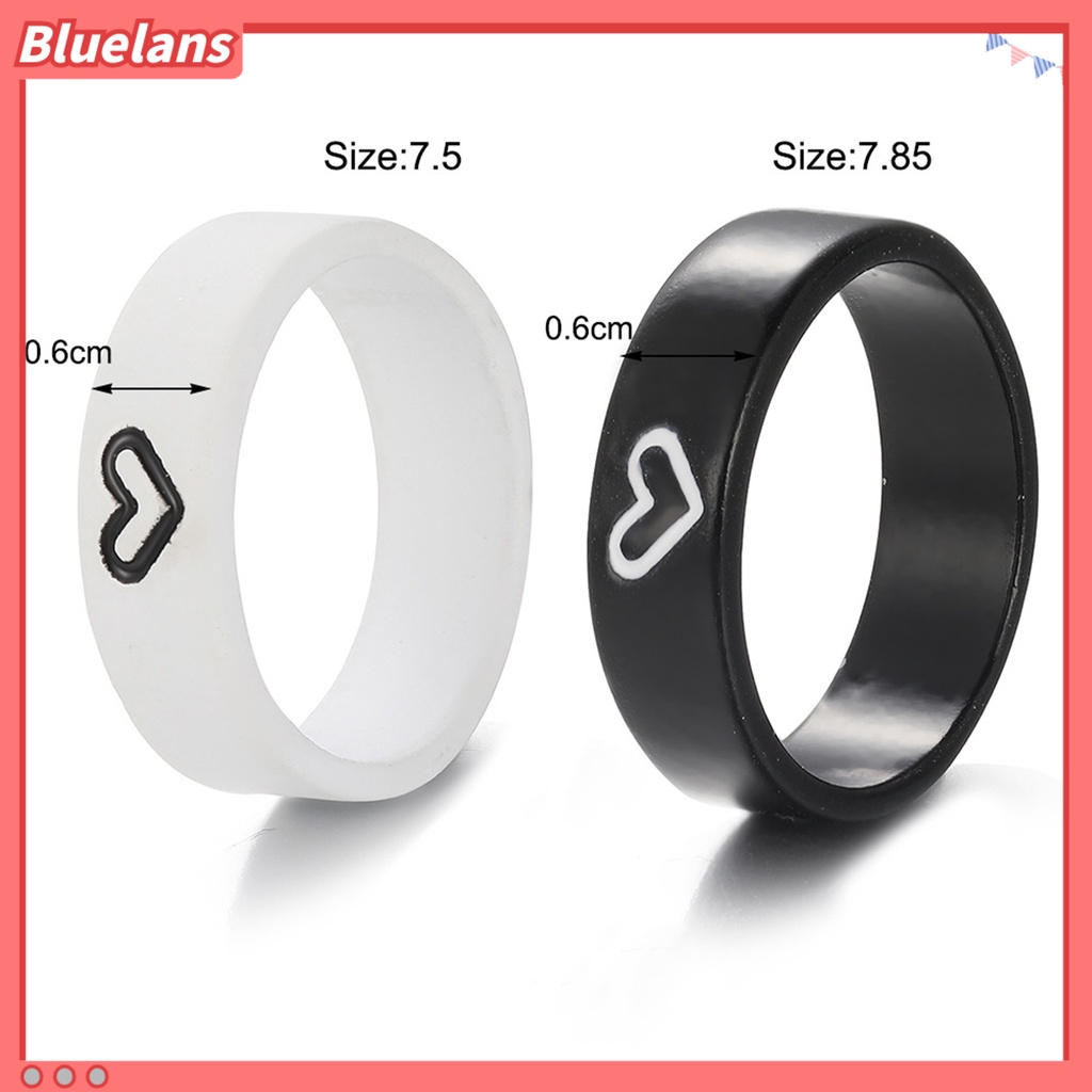 [BLS] 1pasang Cincin Pasangan Warna Kontras Temperamen Hadiah Valentine Teman Baik Lucu Berbentuk Hati Jari Cincin Untuk Anniversary