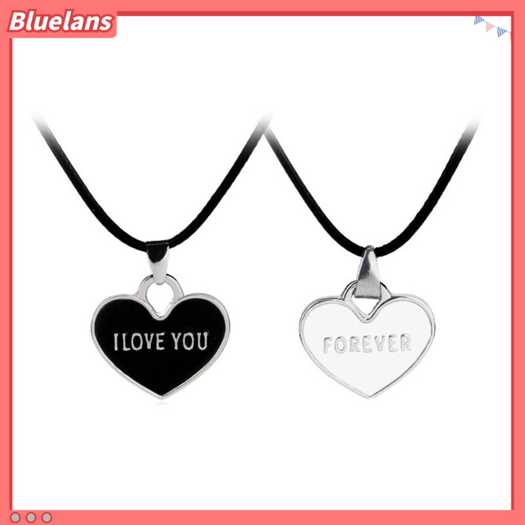 [BLS] 1pasang Unisex Kreatif I Love You Forever Letter Hitam Putih Berbentuk Hati Liontin Pasangan Kalung Hadiah Valentine