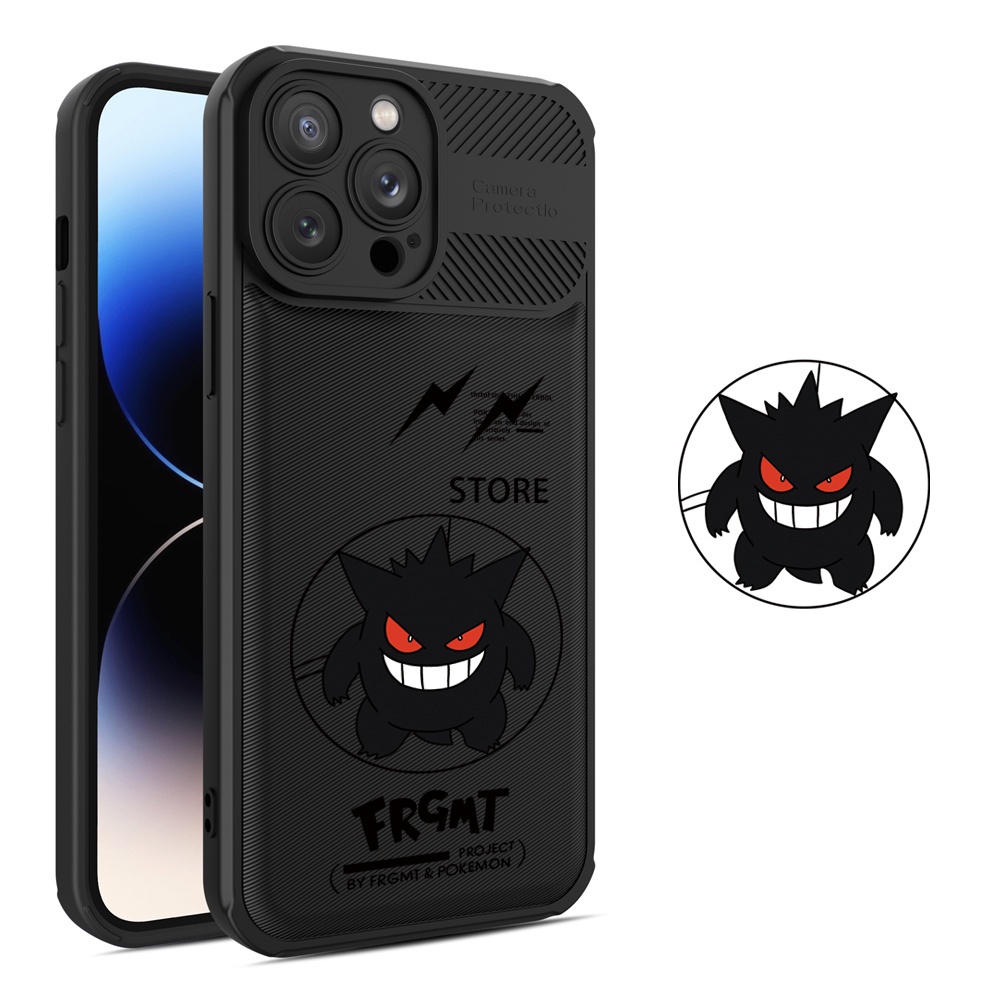 Case Serat Karbon Realme C55 C35 C33 C31 C21Y C25Y RealmeC25 C25S C15 C12 C3 C2 Realme 5 5i 5S 6i C3 Anime Pokemon Gengar Cross Grain Phone Cover