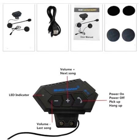 Headset Helm Bluetooth Wireless BT-12 Untuk HELM Motor Bt Headset