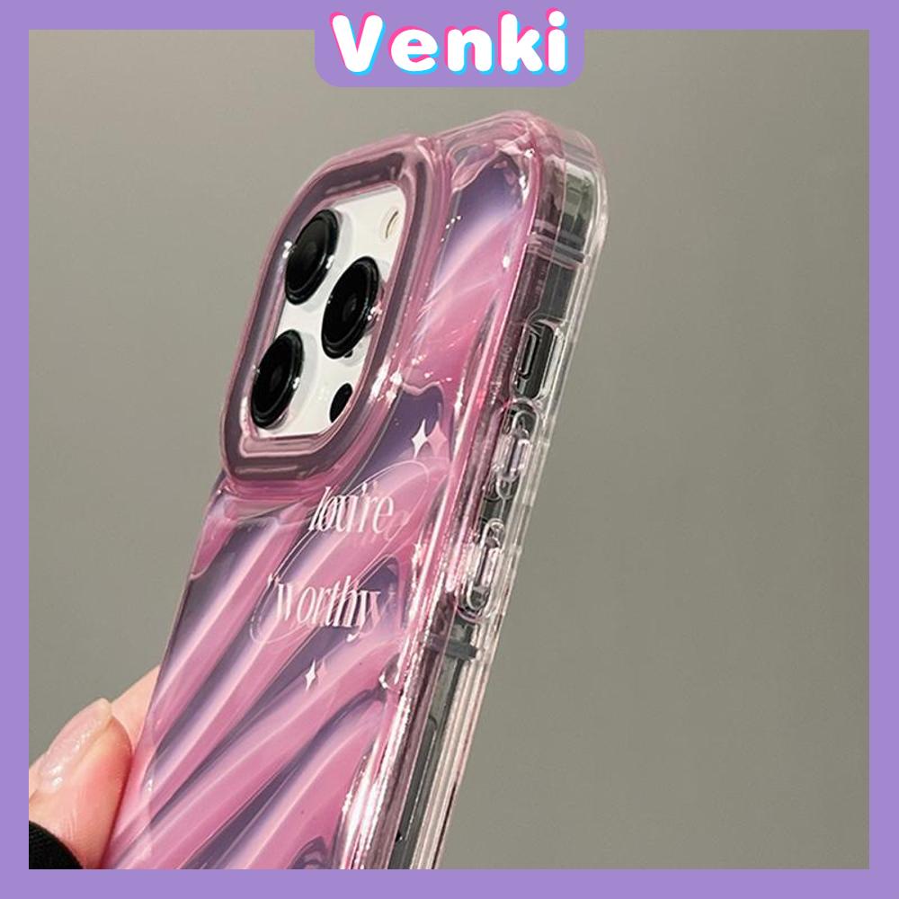 VENKI - For iPhone 11 iPhone Case Laser Reflective Transparent Phone Case TPU Soft Shockproof Airbag Case Protective Camera Pink English Compatible with iPhone 14 13 Pro max 12