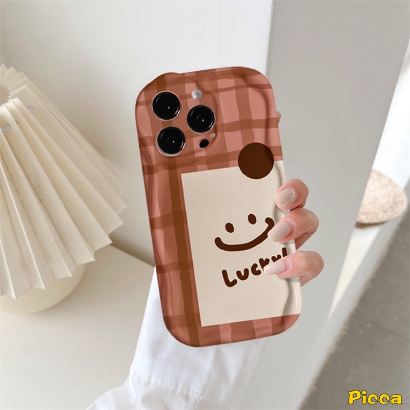 Couple Kartun Teh Susu Lucky Lattice Smiley Case Untuk Redmi Note12 10 11 8 9 11s 10s 10Pro 10 Pro Max Plus Redmi A1 9 9C NFC 10 9A A2 9T 10A 10C POCO M3 3D Tepi Lengkung Bergelombang Sarung