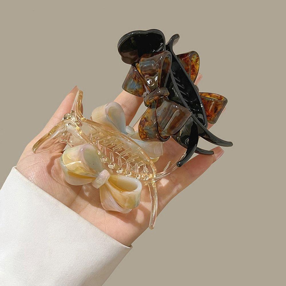 Fishstick Bow Hair Claw Elegan Hiasan Kepala Rambut Crab Clip Gadis Jepit Rambut Ikatan Simpul Ponytail Holder Acrylic Korea Hair Clips