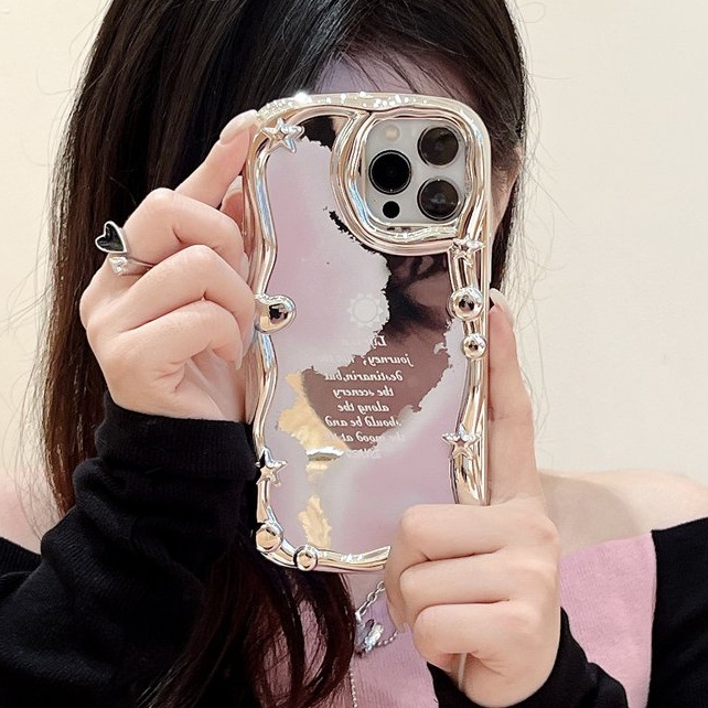 Cream Star Love Mirror Soft Case iPhone 7 8 Plus iPhone X XS XR Max 11 12 13 14 Pro Max 14 Plus Girl Woman Fashion PinkPurple Moon Sun Case Make up