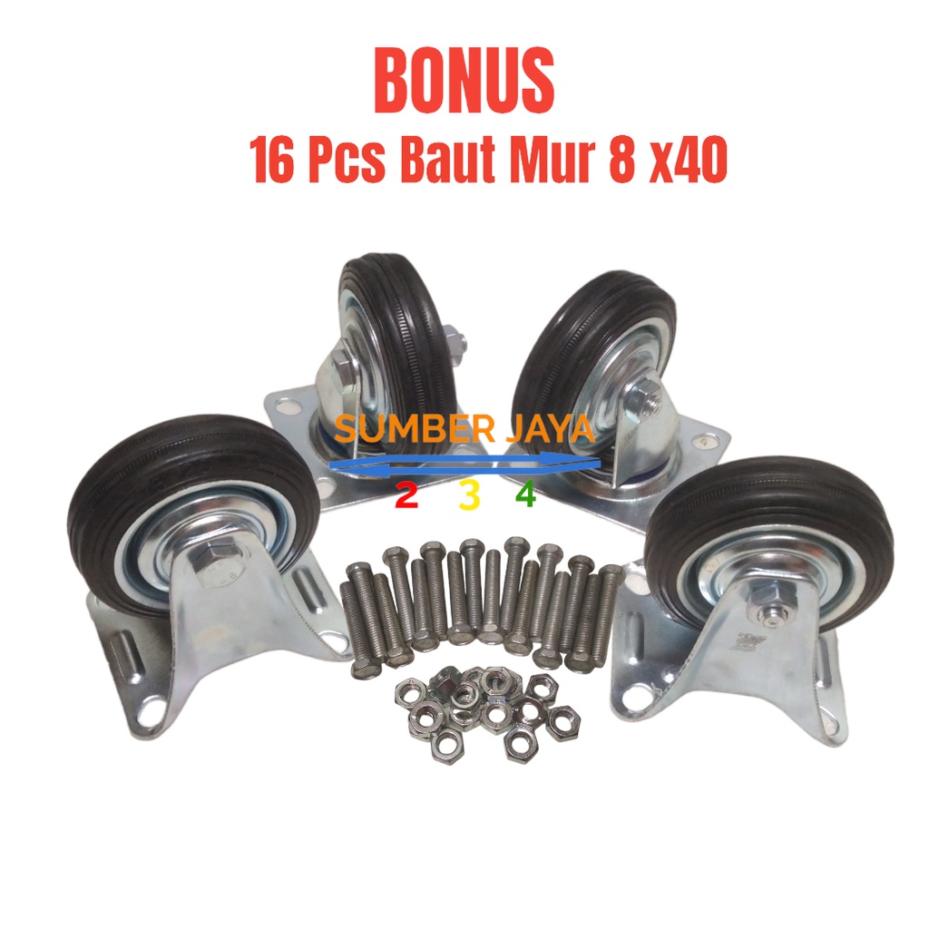 RODA TROLLEY 3 INCH 1 SET ISI 4 BONUS BAUT MUR / RODA TROLI 1 SET / RODA 3 INCH SATU SET 2 HIDUP 2 MATI BONUS BAUT MUR