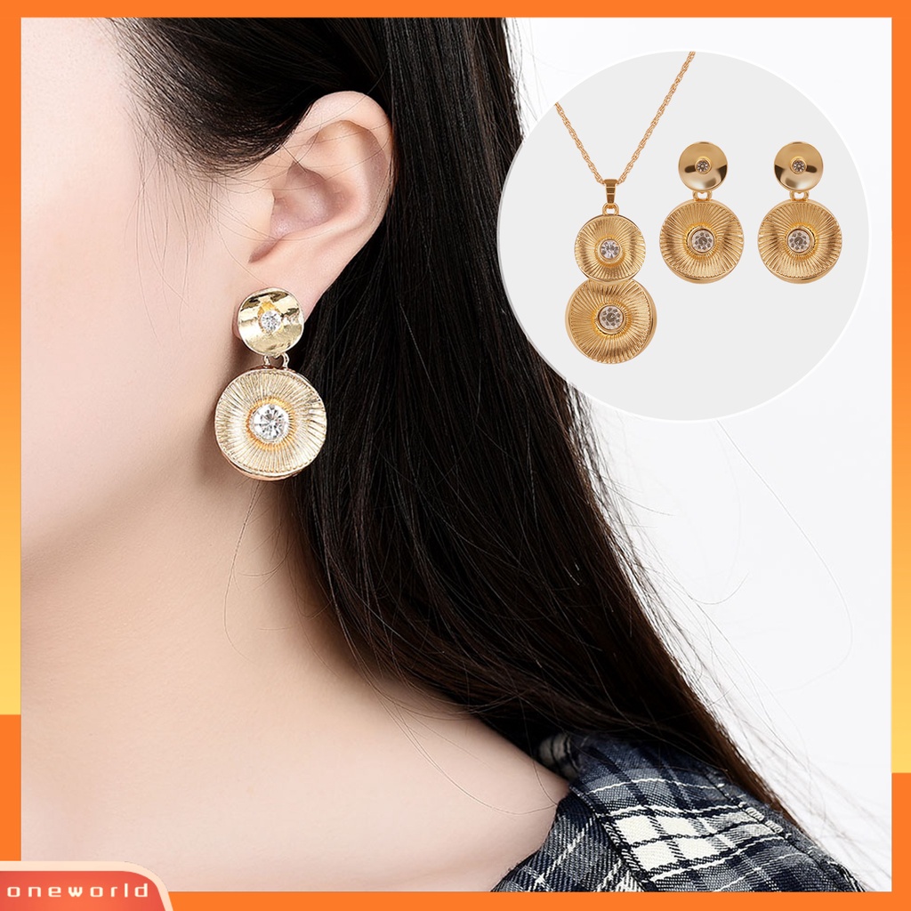 [ONE] 1set Set Perhiasan Geometris Retro Electroplating High Gloss Kristal Imitasi Dress Up Nikel-free Pengantin Pernikahan Kalung Anting Set Perhiasan Aksesori