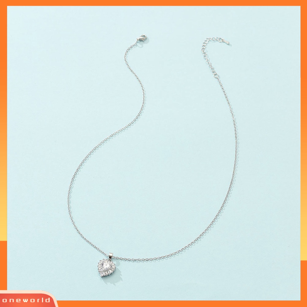 [ONE] Wanita Kalung Elegan Temperamen Dapat Disesuaikan Mewah Warna Perak Hadiah Hypoallergenic Berlian Imitasi Bertatahkan Cinta Hati Liontin Kalung Fashion Perhiasan