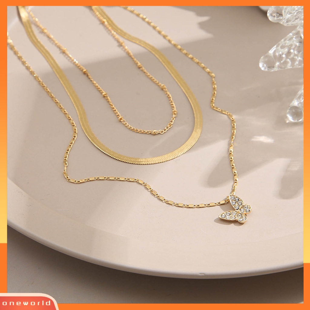 [ONE] Wanita Kalung Multi-Layer Busur Perhiasan Electroplating Bright Luster Kalung Perhiasan Hadiah