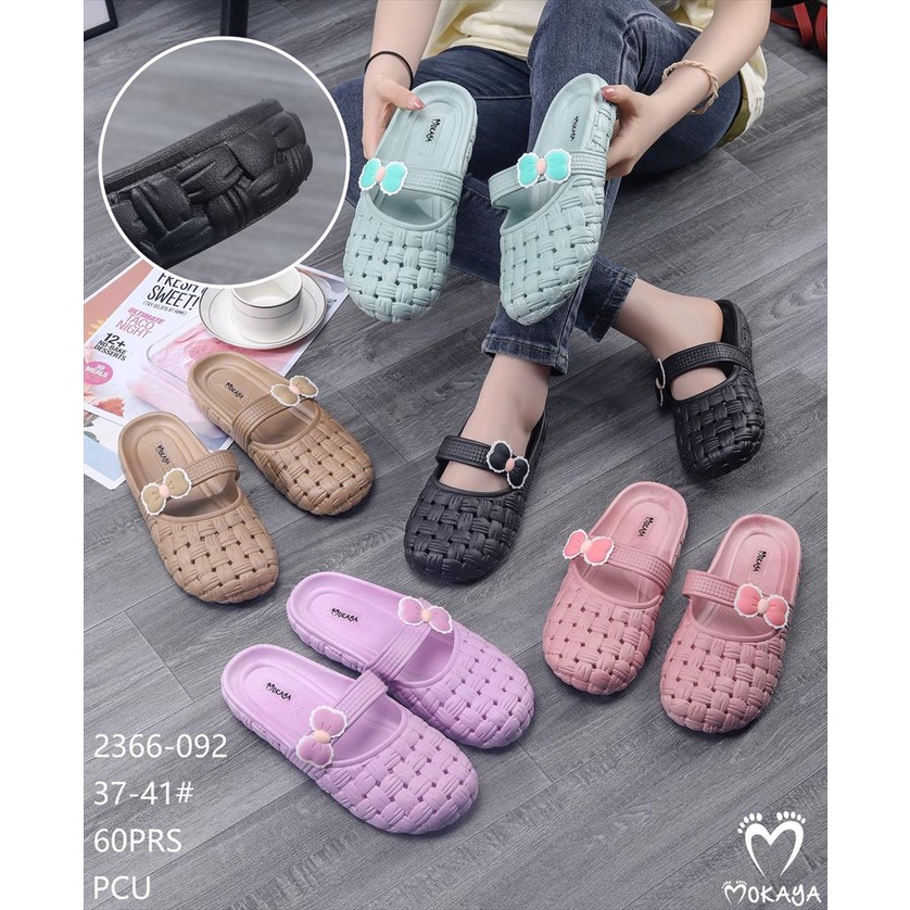 Sandal Slop Jelly Bakpao Wanita Ban Anyam Tali Pita Sol Tebal Super Cantik Empuk Kekinian Import Mokaya / Size 37-41 (2366-092)