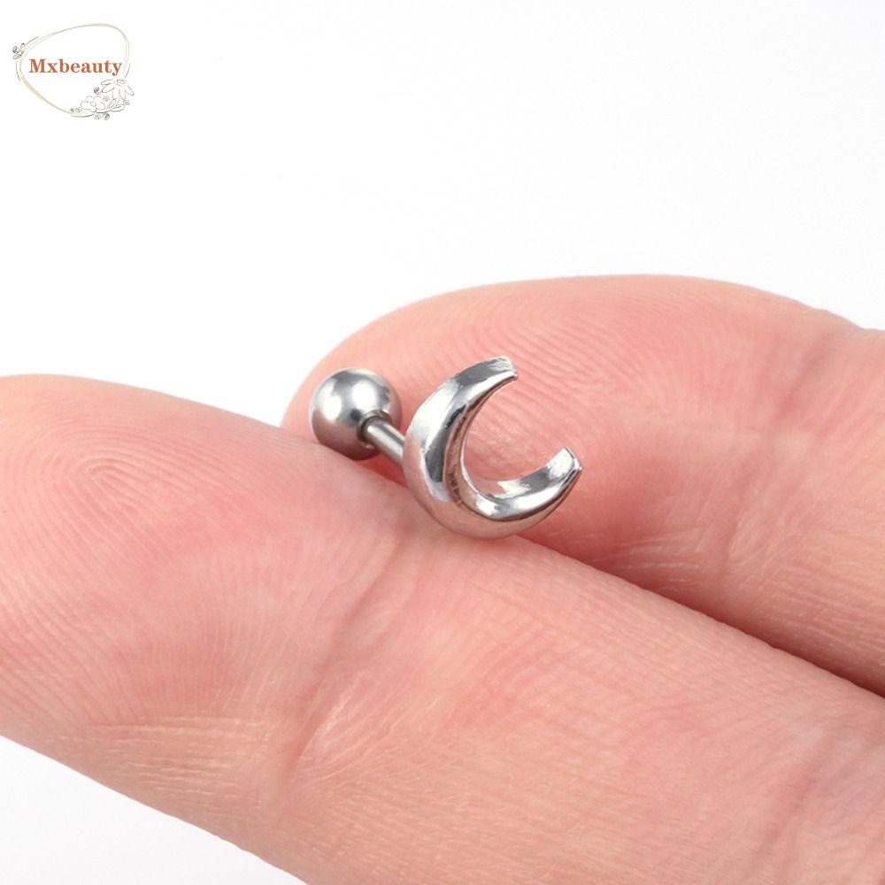 Mxbeauty Moon Stud Earrings Pesta Retro Wanita Perhiasan Stainless Steel Korea Anting Temperamen Geometris Telinga Tulang Kuku