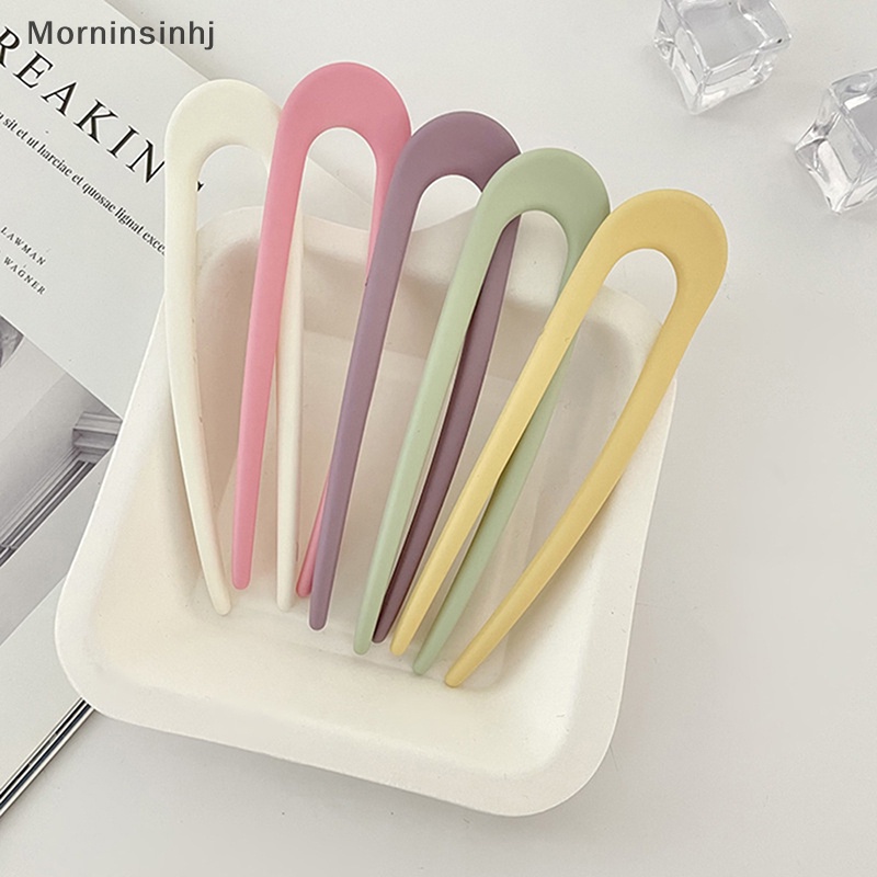 Mornin 1Pc Jepit Rambut Plastik Bentuk U Sederhana Elegan Untuk Wanita Fashion Warna Solid Shell Hair Clip Pins Girl Candy Color Hair Sticks id