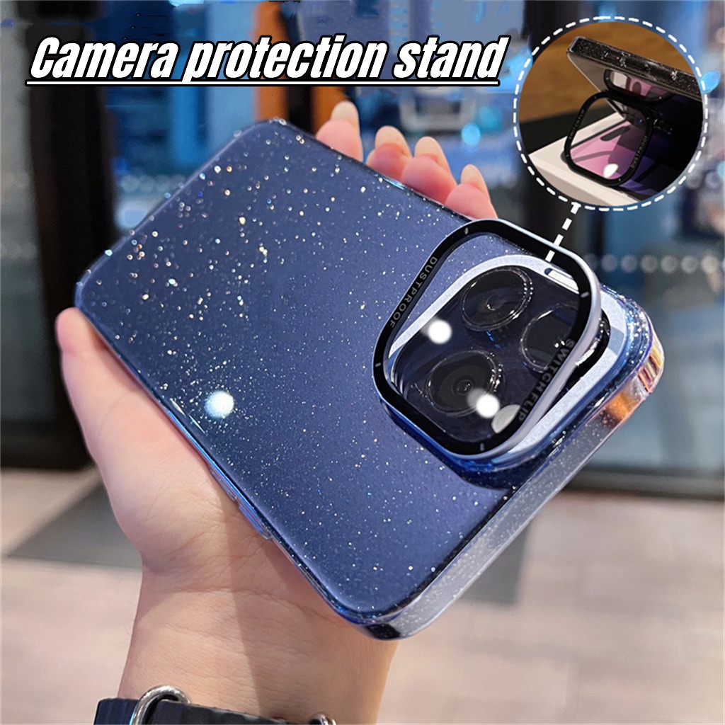 Kamera Perlindungan Lensa strand case iPhone 14 Pro Max case Dengan bracket case Iphone12 13 Pro Max14 plus case Mewah Kedip Perlindungan shock Transparan hard back