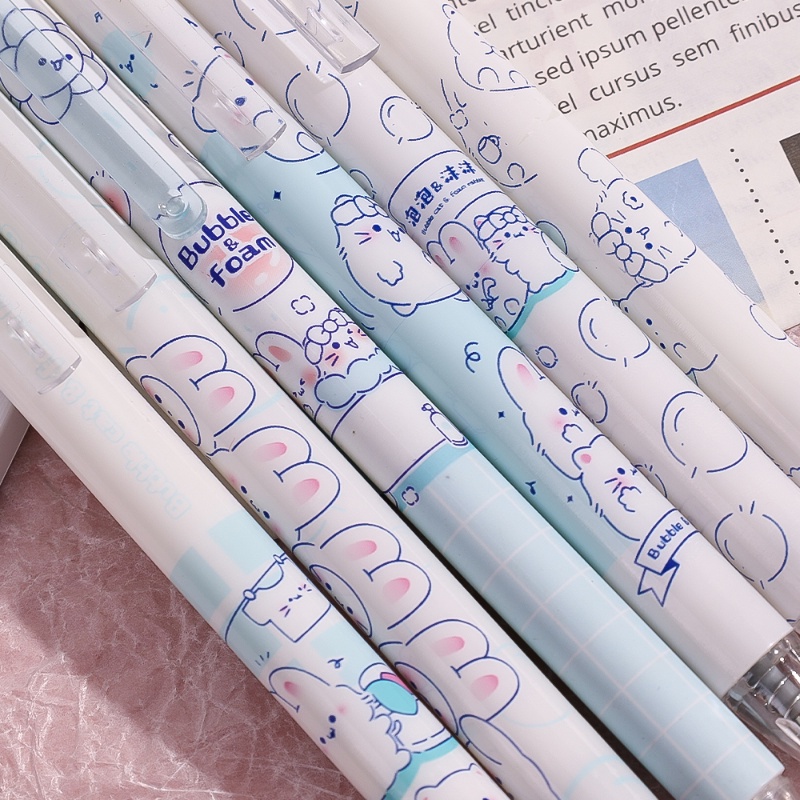 Multi-pola Kreatif Kartun 0.5mm Hitam Tinta Gel Pena Kualitas Tinggi Indah Halus Plastik Tekan Tanda Tangan Pena Siswa Alat Tulis Sekolah Perlengkapan Kantor