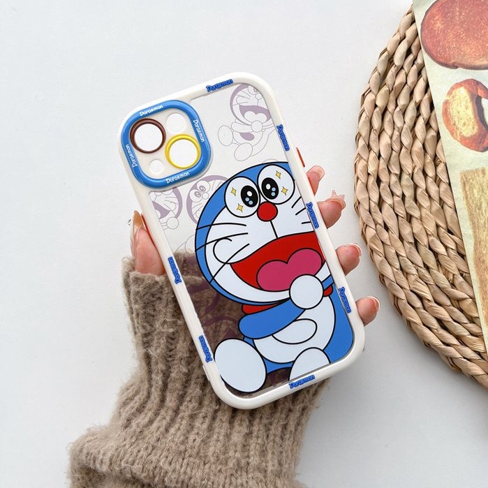 All New Cream Non-slip Camera Protect Soft Case IPhone X XR XS Max 11 12 13 14 Pro Max Women Girl Pretty Cute Doraemon Cartoon Phone Case