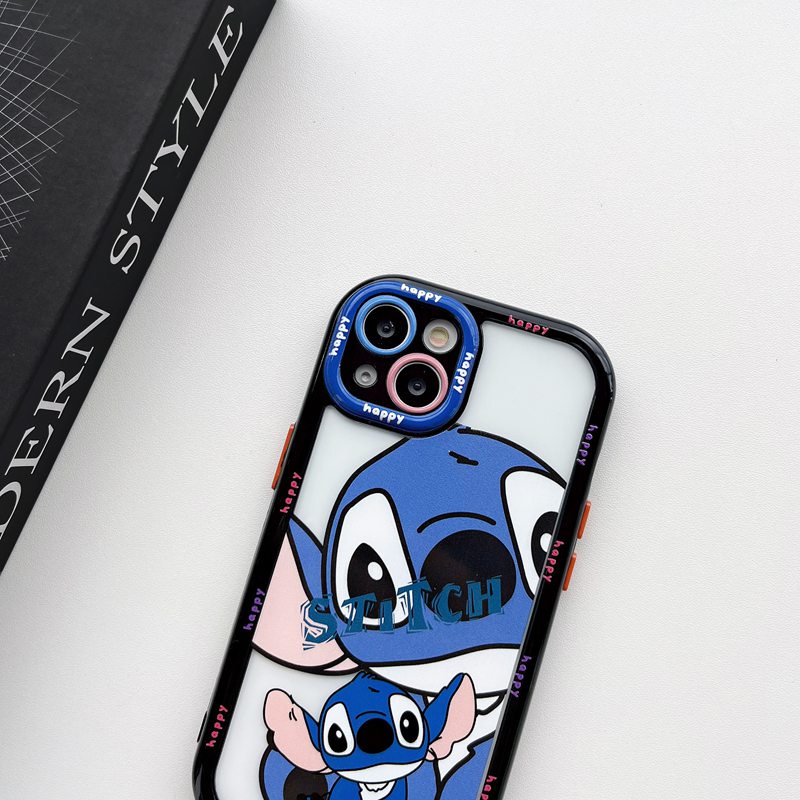 All New Cream Non-slip Camera Protect Soft Case IPhone X XR XS Max 11 12 13 14 Pro Max Women Girl Pretty Cute Blue STITCH Cartoon Phone Case