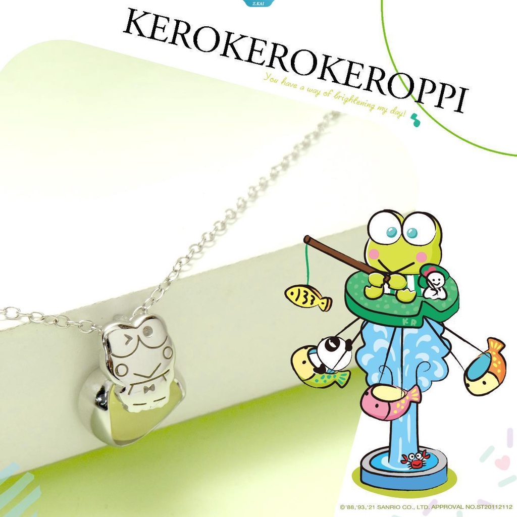 Sanrio Elegan Fashion Fantasyland Keroppi Mata Besar Kodok Daun Batu Permata Liontin in Sterling Silver Perhiasan Pernikahan Kalung [ZK]