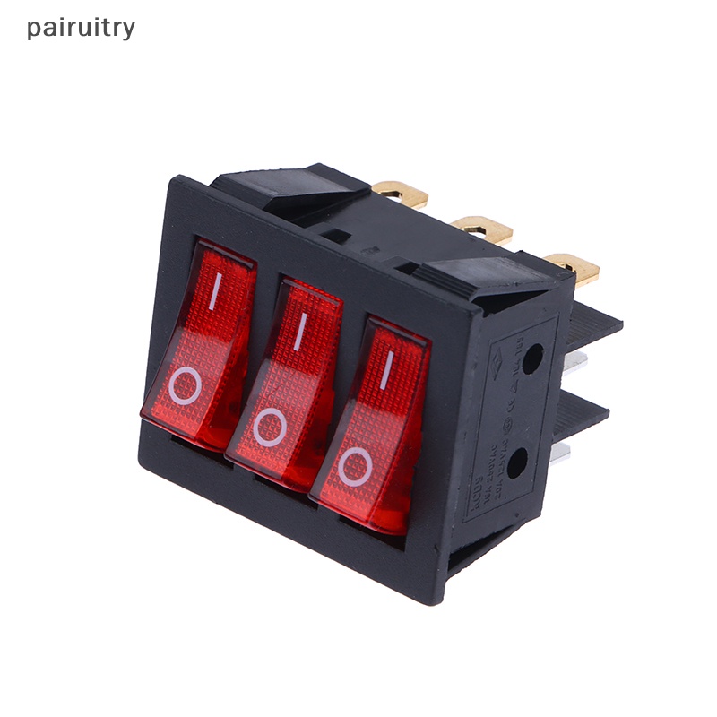 Prt Rocker Switch KCD3 Lampu Merah 3arah Saklar Hitam 9pin 2posisi ON-OFF/ON-ON 16A/20A 250/125V AC Triple Power Switch PRT