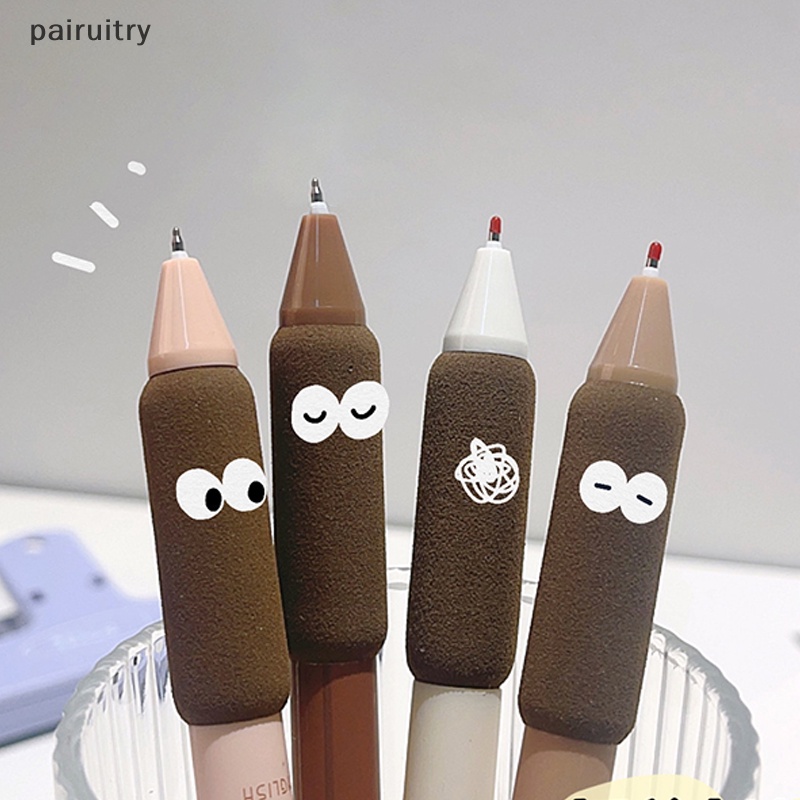 Prt 4pcs Coffee Soft Bread Gel Pen Set 0.5mm Tinta Warna Hitam Untuk Wrig Perlengkapan Alat Tulis Kantor Sekolah PRT