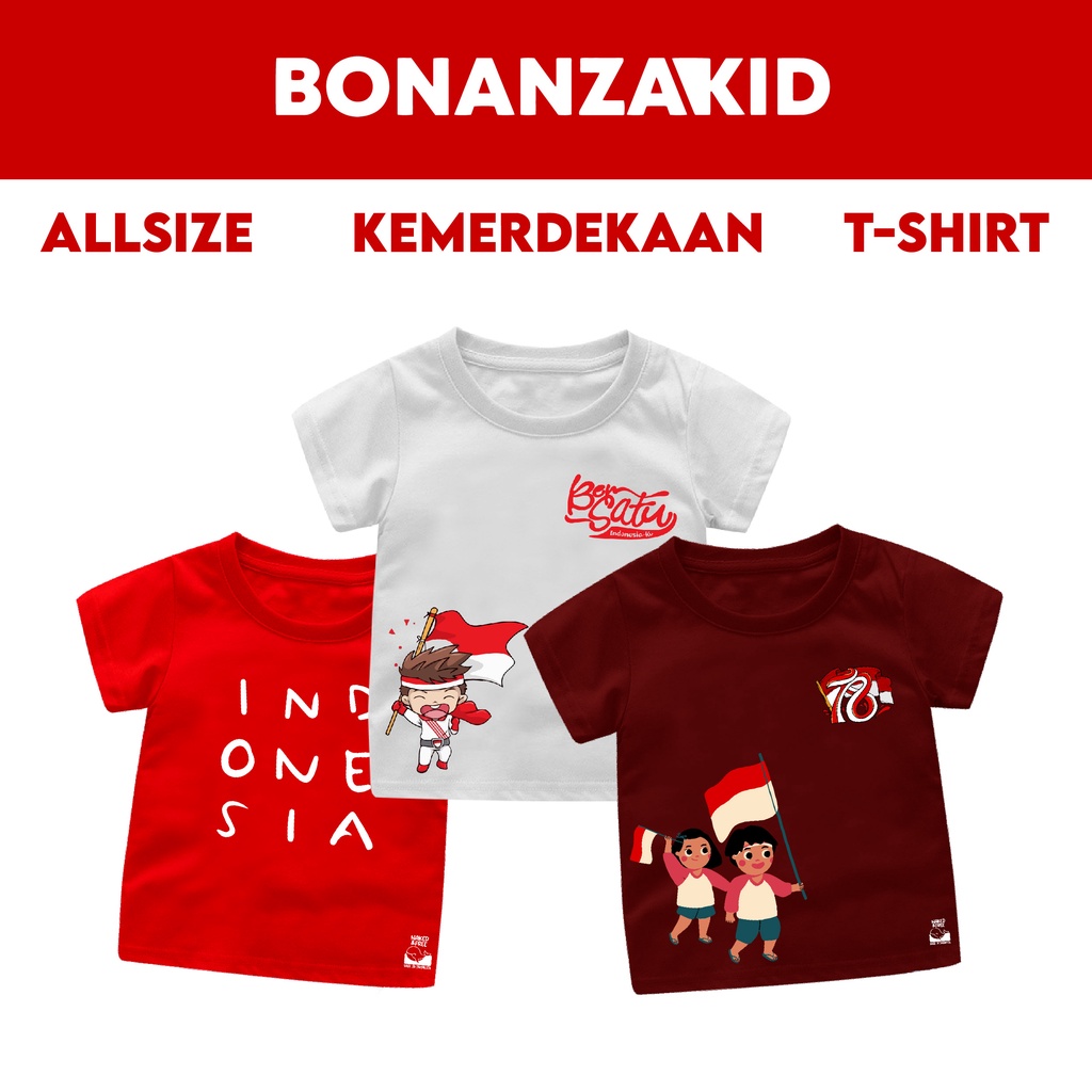 Baju Kaos Kemerdekaan Indonesia 78 Tahun Size Bayi Sampai Dewasa Bahan Katun Combed 30s