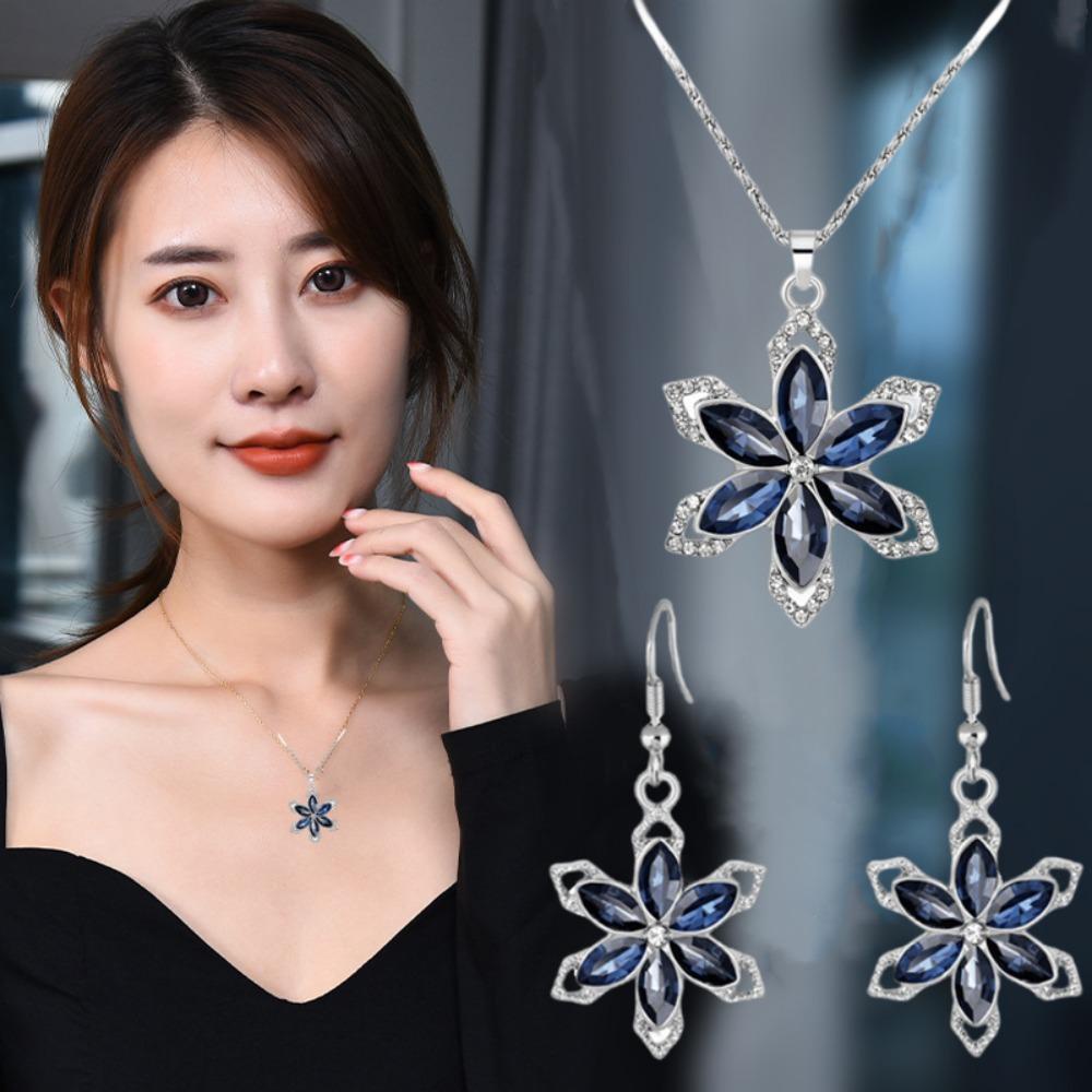 Mxbeauty Set Kalung Anting Snowflake Lucu Serbaguna Trendy Dengan Berlian Perhiasan Kpop Untuk Wanita Perhiasan Pesta Pernikahan