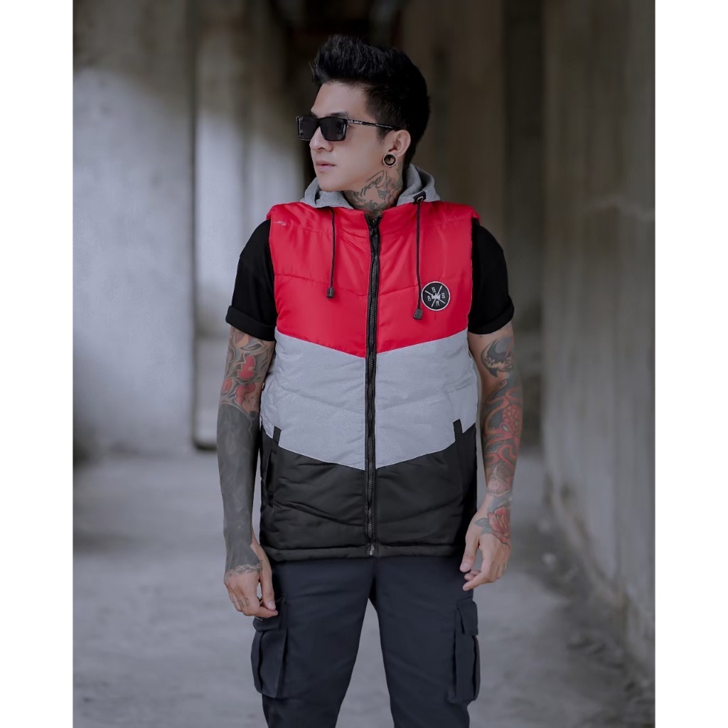 Big size XXL-XXXL -XXXXL Rompi pria motor kombinasi warna bikers vest jaket gelembung bahan parust tasaln zn hangat dan tebal lapisan dakron berkualitas distro eiger