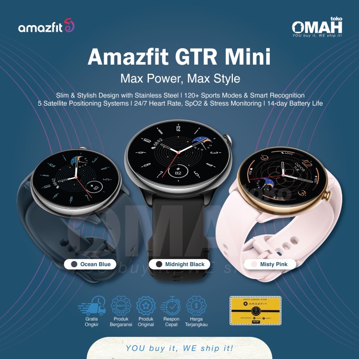 Amazfit GTR Mini Smart Watch Smartwatch Sport Fitness Runing Accurate GPS Tracking 5 ATM Waterproof Amoled Display Heart Rate Sleep Monitor Garansi Resmi