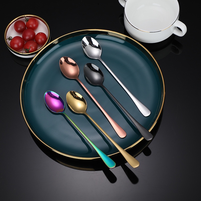 Sendok Stainless Steel, Aksesoris Dapur Sendok Pengaduk Anggur, Sendok Es Krim, Makanan Penutup Runcing, Pegangan Panjang, 19Cm