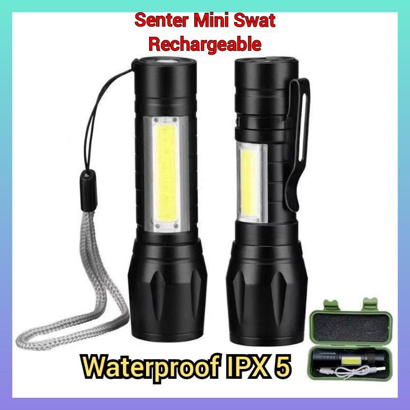 Senter Swat Mini Cob Police Zoom Rechargeable Waterproof Anti Air Termurah