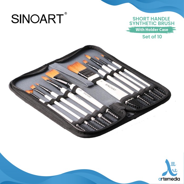 

Kuas Lukis Sinoart Set 10 Short Handle Synthetic Brush Holder Case