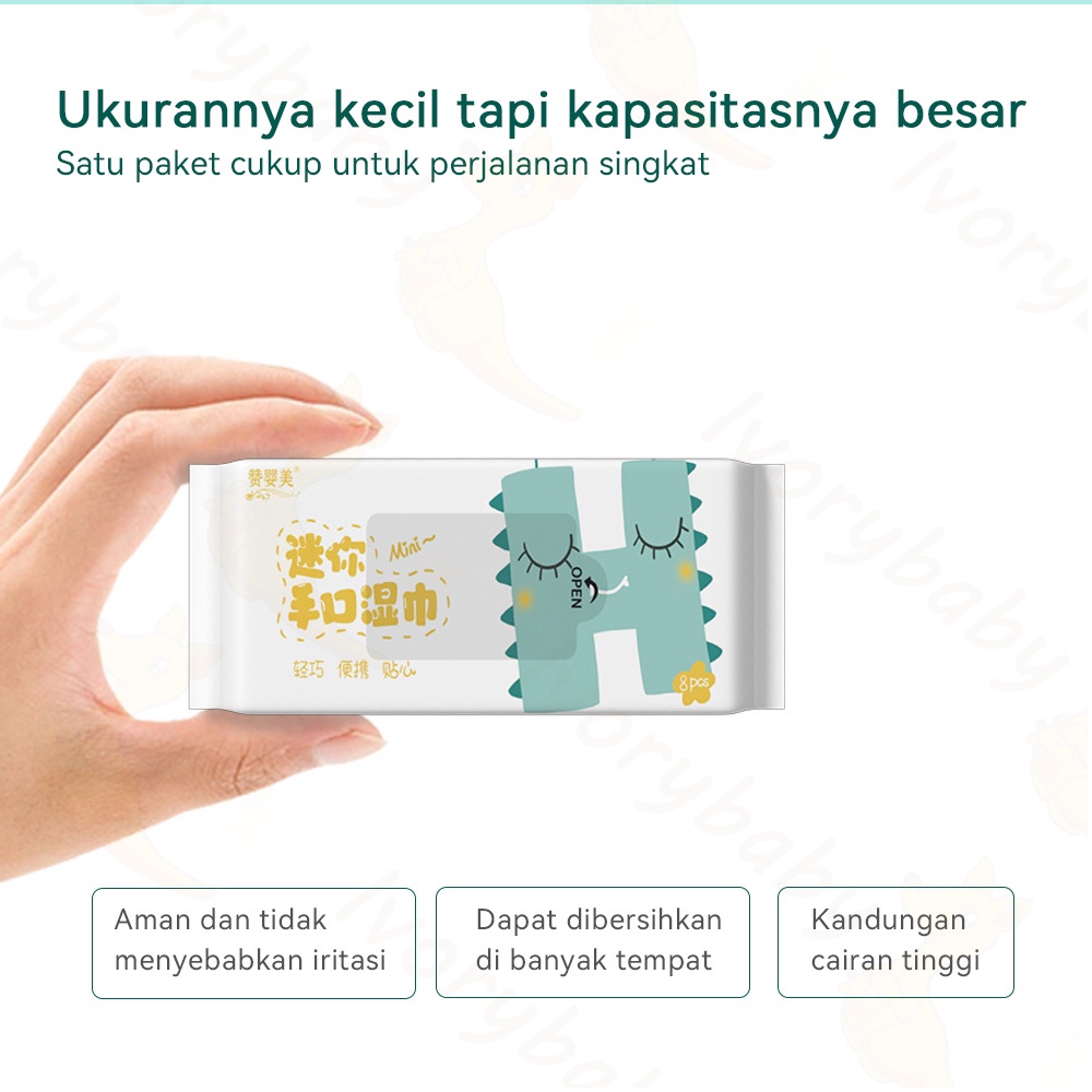 Ivorybaby Tissue basah mini Tissue basah lucu Wet wipes karakter