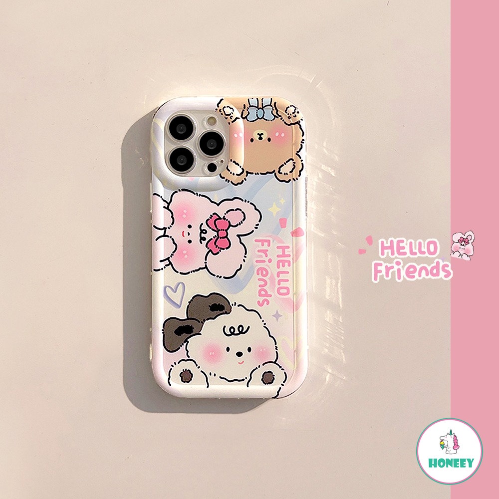 IPHONE Cute Bear Rabbit Phone Case Kompatibel Untuk Iphone11 12 13 14 Pro Max 14plus Transparan Anti-Drop Lembut TPU Penutup Belakang