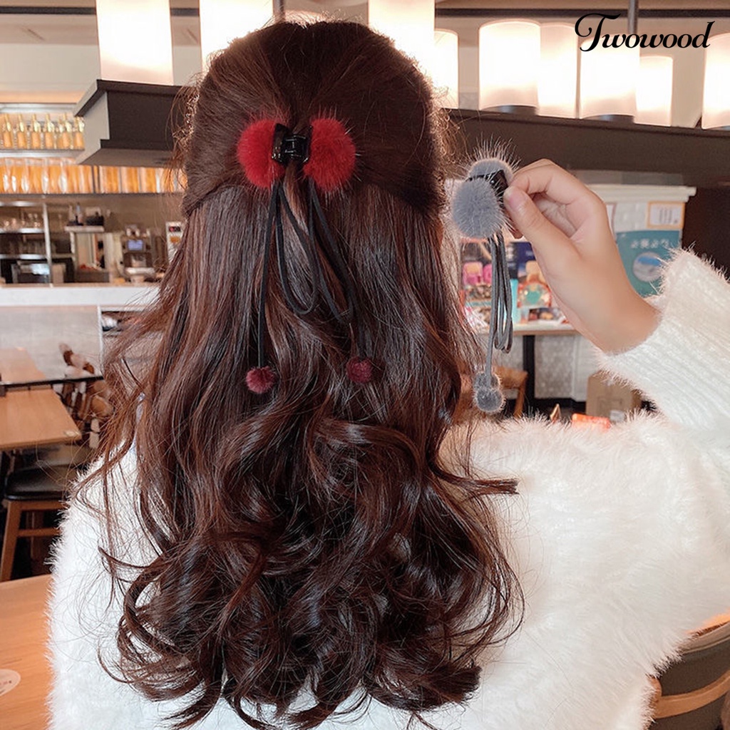 Twowood Gaya Korea Persilangan Gigi Cakar Rambut Kecil Wanita Elegan Hairball Bow Ribbon Hair Clip Aksesoris Rambut