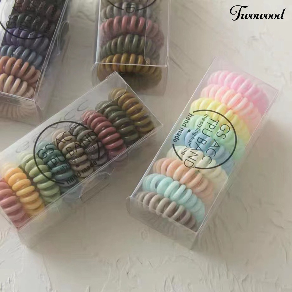 Twowood 9Pcs Warna Permen Anti Jatuh Ikat Rambut Ketat Karet Telepon Spiral Rambut Elastis Scrunchy Aksesoris Rambut