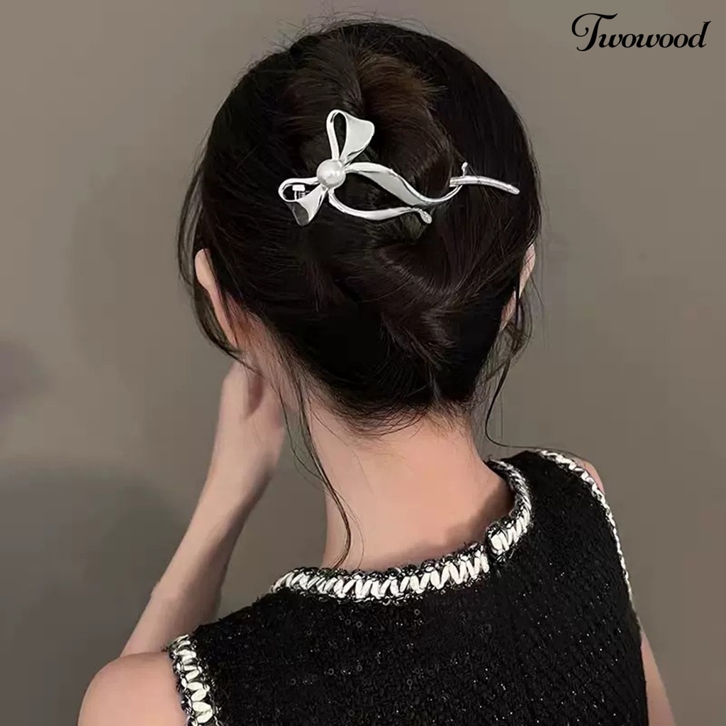 Twowood Faux Pearl Decor Spring Design Rambut Jepit Ketat Hadiah Stabil Ikatan Simpul Twist Bentuk Kepala Updo Hiasan Kepala Styling Alat