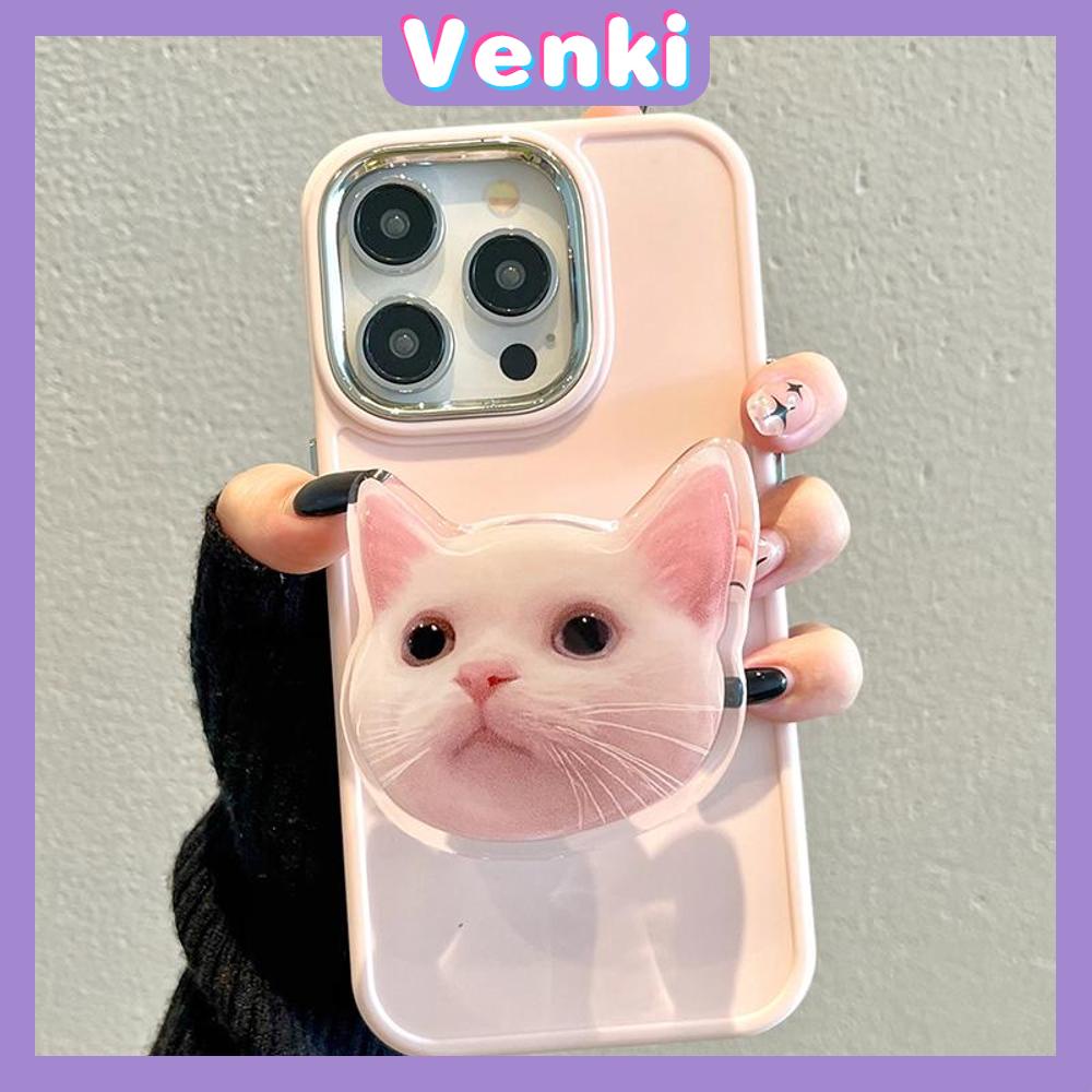 VENKI - Untuk iPhone 14 Pro Max iPhone Case Grip Stand Kartun Folding Stand Tebal Matte Plating Case Soft Case merah Muda Kompatibel dengan iPhone 13 Pro max 12 Pro Max 11 xr xs max 7 8PLus