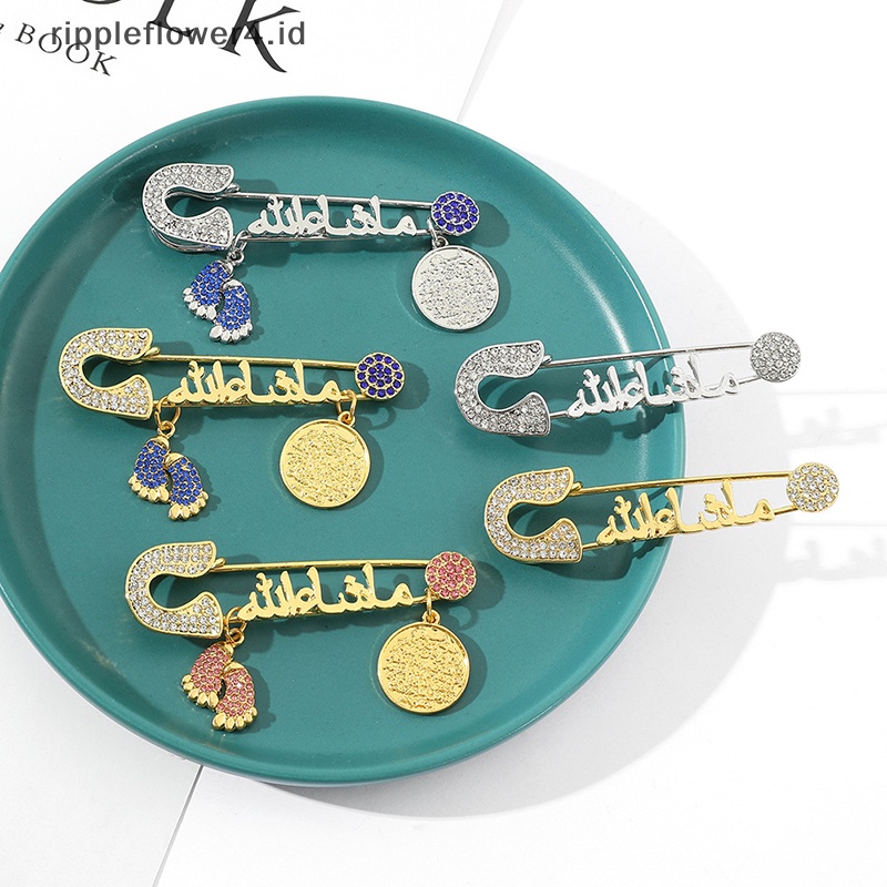 {rippleflower4.id} Bros Pin Muslim Islam Arab Empat Korah Sutra Fatima Turkey Evil Eye Stainless Steel Gaya Religi Jimat Perhiasan~