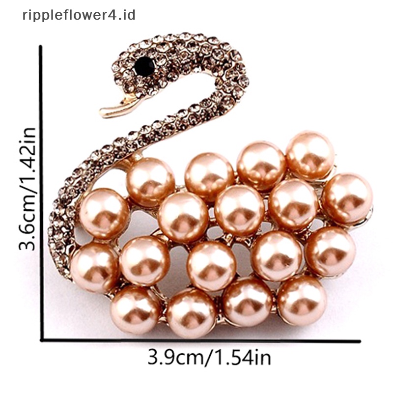 {rippleflower4.id} Mode Baru Kristal Angsa Bros Hewan Yang Indah Mutiara Kristal Bros Syal Gesper Bros Pesta Kantor Bros Pin Hadiah Pakaian Perhiasan~