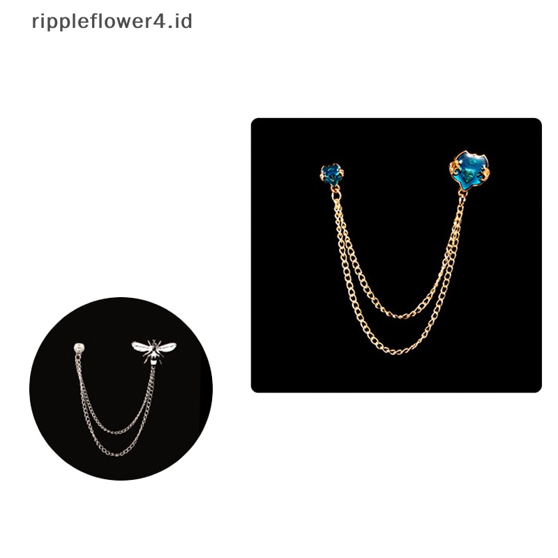 {rippleflower4.id} Bros Lebah Serangga Kristal Rumbai Rantai Kerah Pin Jas Kemeja Kerah Lencana Pakaian Bros Untuk Wanita Pria Payudara Bunga Sepatu Topi Aksesoris~